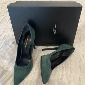 saint laurent paris heel 105mm green suede